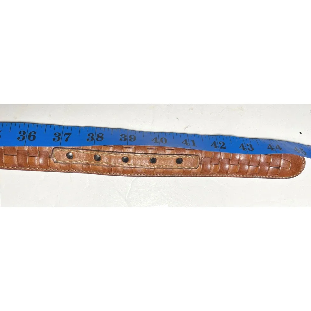 Basketweave Woven Leather Belt Brass Buckle Cognac Brown‎ Reworked 38